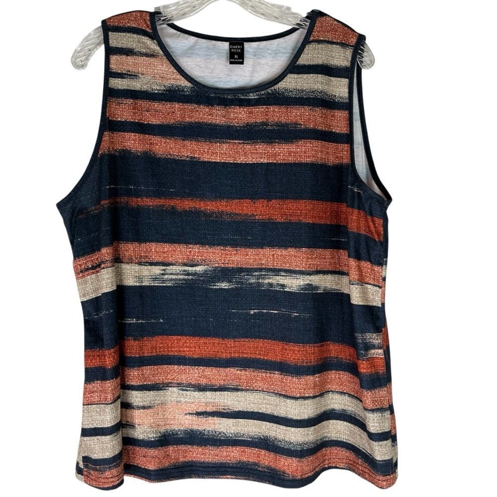 Emery Rose Tank Top Women’s Blue Red Boho Sleeveless Tie Dye Stripe XL
